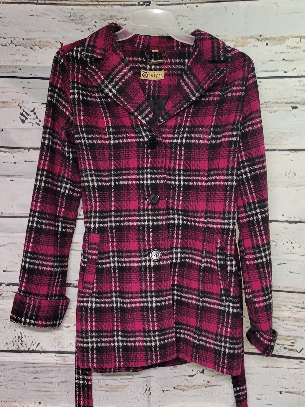 Odyn Pink Plaid Belted Peacoat Jacket | Size MD